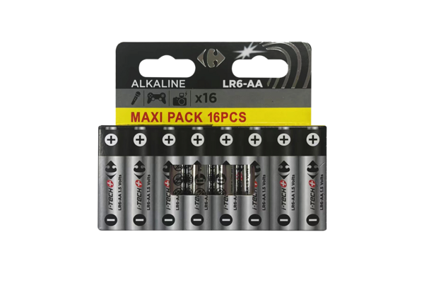 Maxi pack 16 piles LR6/AA Carrefour I-Tech+