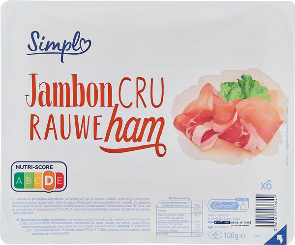 Tranches jambon cru nature